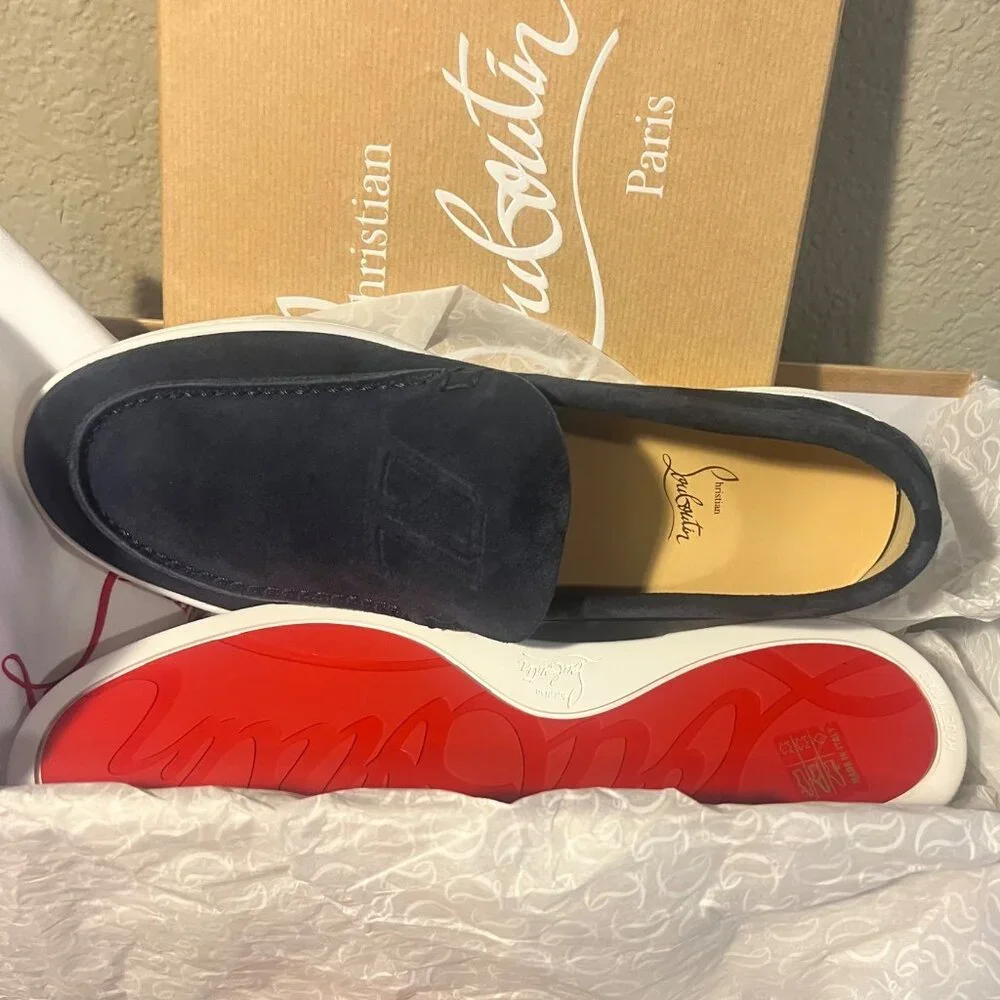 Christian Louboutin Varsiboat Men Shoes Nubuck leather Marine Blue Size 44 US11 - Picture 8 of 13